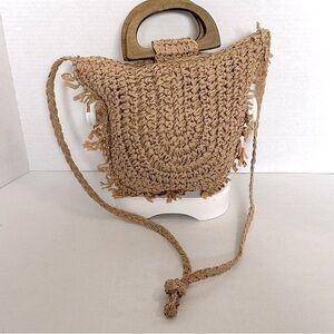 Handcrafted Tan Woven summer Bag with handles or crossbody strap-Etsy EUC